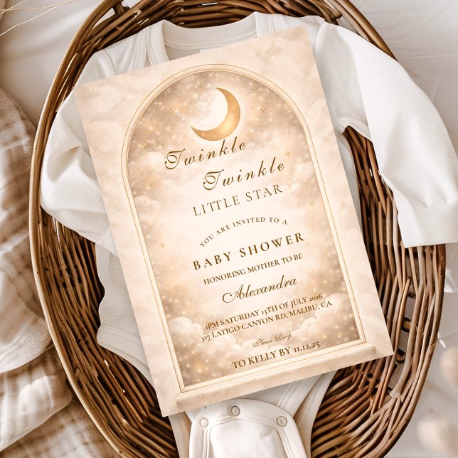 Convite Chuva de Estrelas e Lua Dourada Baby Shower (Criador carregado)