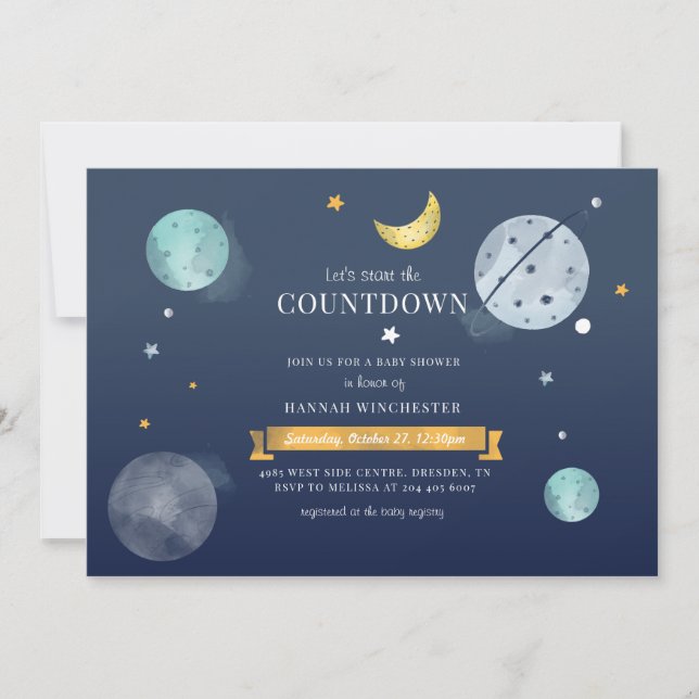 Convite Chuva de Estrelas e Lua no Espaço Sideral para Chá (Frente)