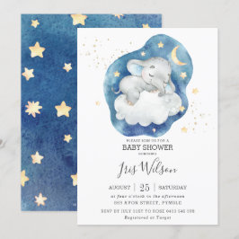 Convite Chuva de Estrelas Elefante Adormecido Baby Shower 