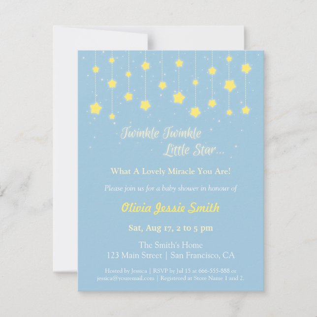 Convite Chuva de Estrelas Elegante Baby Shower (Frente)