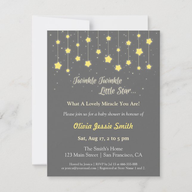 Convite Chuva de Estrelas Elegante Baby Shower (Frente)