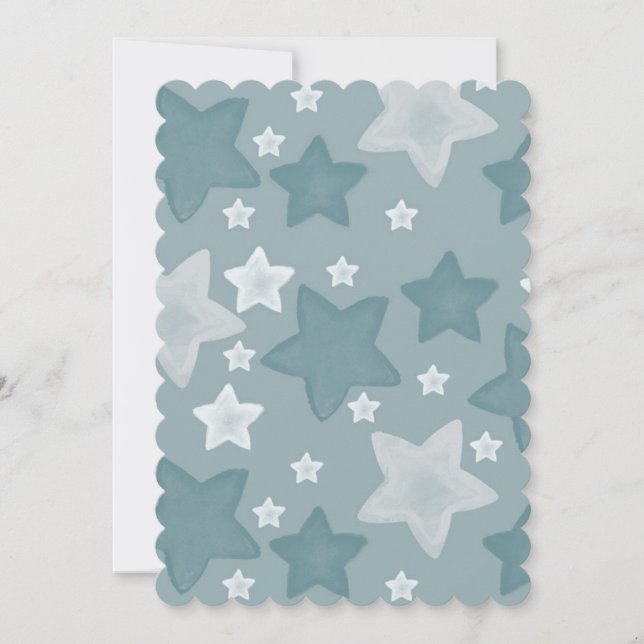 Convite Chuva de Estrelas em Aquarela Azul baby shower (Frente)