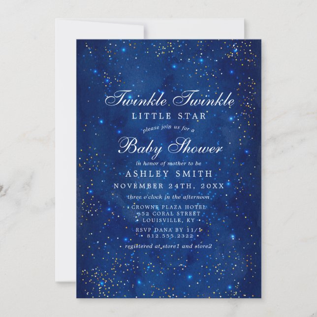 Convite Chuva de Estrelas Galáxia Aquarela Chá de Bebê (Frente)