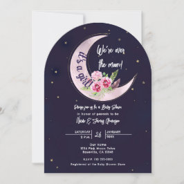 Convite Chuva de Estrelas Índigo Rosa Floral Lua Baby Show