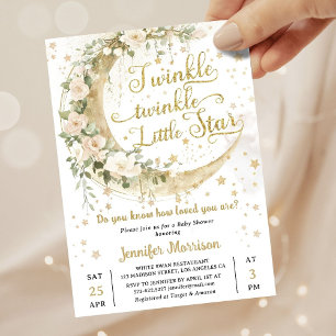 Convite Chuva de Estrelas Lua Baby Shower Sem Gênero Neutr