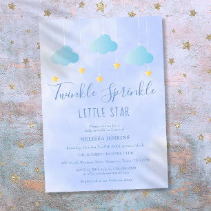 Convite Chuva de Estrelas Menino Azul Baby Shower