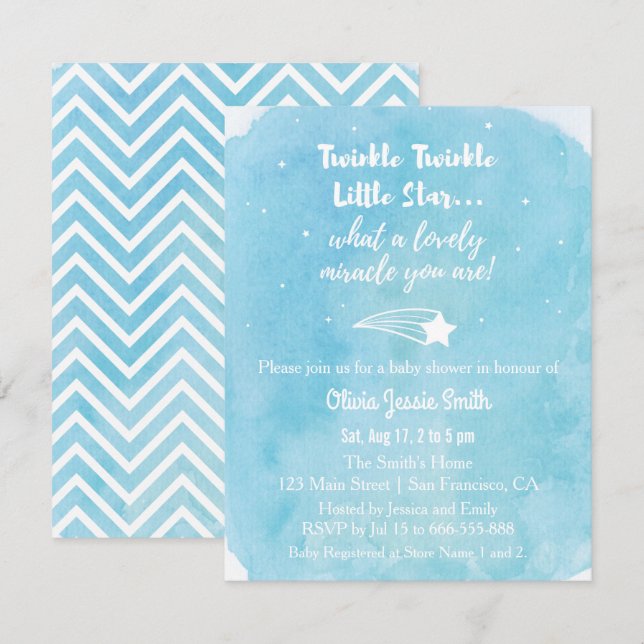 Convite Chuva de Estrelas no Chá de Bebê Twinkle Twinkle L (Frente/Verso)