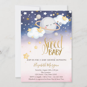 Convite Chuva de Estrelas Nuvens Planeta Ombre Baby Shower
