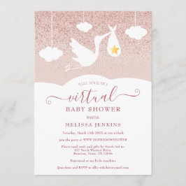Convite Chuva de Estrelas Rosa Dourado Cegonha Glitter Fes