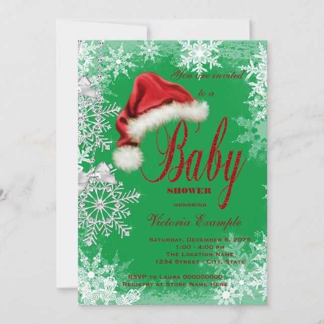 Convite Chuva de flocos de Natal - Baby Shower de Natal (Frente)