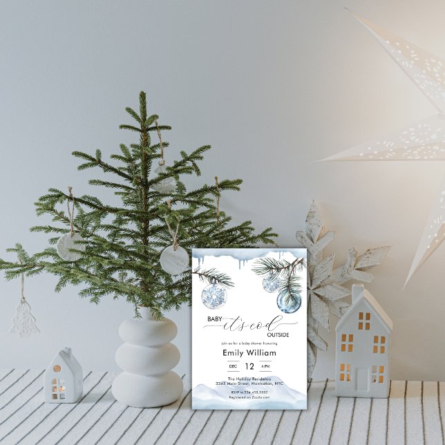 Convite Chuva de flocos de Natal de Inverno Menino Chá de  (Winter Christmas Snowflake Ball Boy Baby Shower Invitation)