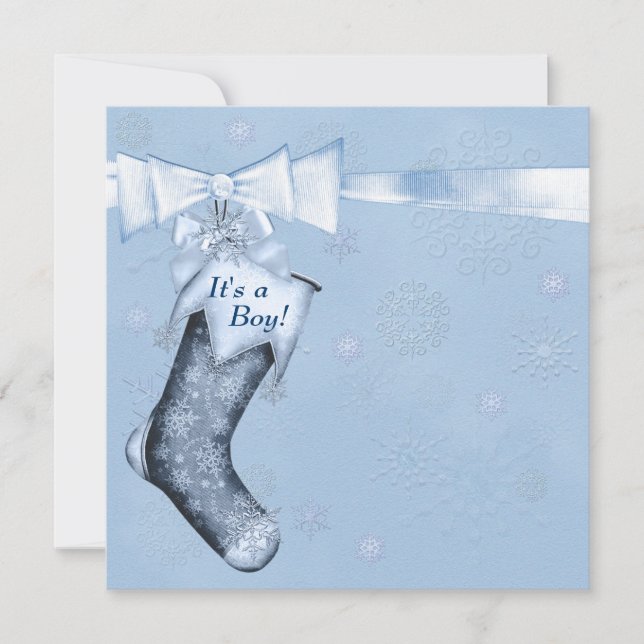 Convite Chuva de Flocos de Neve Azul Branco de Inverno par (Frente)