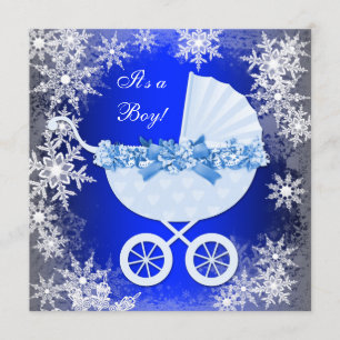 Convite Chuva de Flocos de Neve Azul Real no Baby Shower d