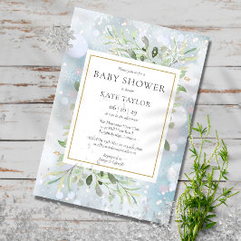 Convite Chuva de Flocos de Neve de Inverno Baby Shower | S