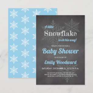 Convite Chuva de Flocos de Neve de Inverno Quadro Negro Az