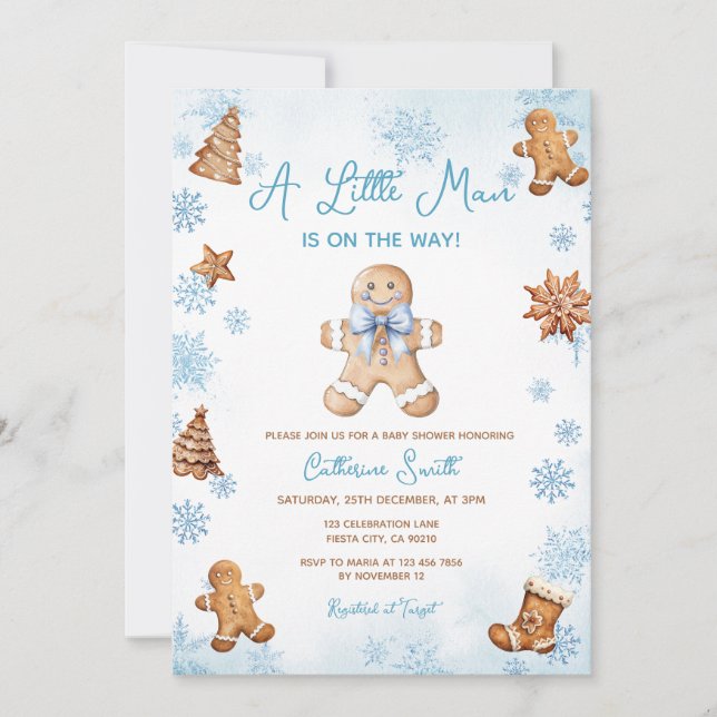 Convite Chuva de Flocos de Neve de Natal Gingerbread Baby  (Frente)