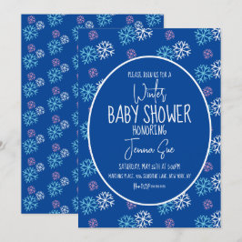 Convite Chuva de Flocos de Neve Rosa Azul Baby Shower