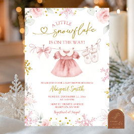 Convite Chuva de flocos de neve rosa no Natal Baby Shower