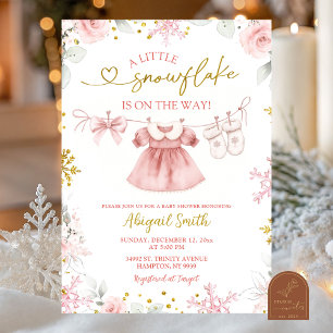 Convite Chuva de flocos de neve rosa no Natal Baby Shower