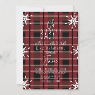 Convite Chuva de Flocos de Neve Xadrez de Natal Baby Showe