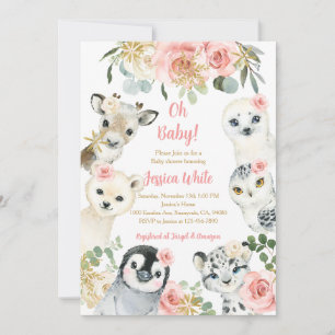Convite Chuva de Flocos Florais Animais Baby Shower