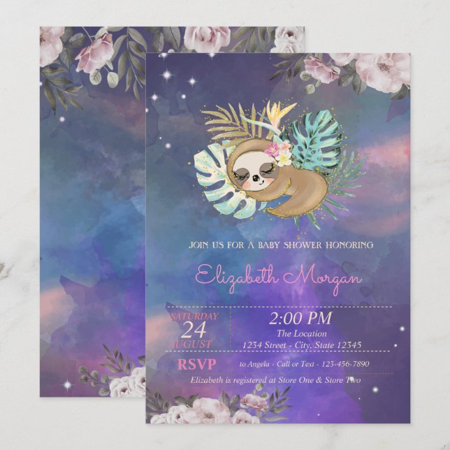 Convite Chuva de Flor Preguiça Dormente Babyshower  (Frente/Verso)