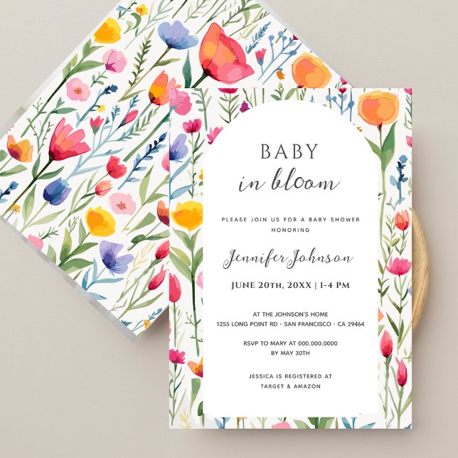 Convite Chuva de Flores Aquarela Baby Shower  (Criador carregado)