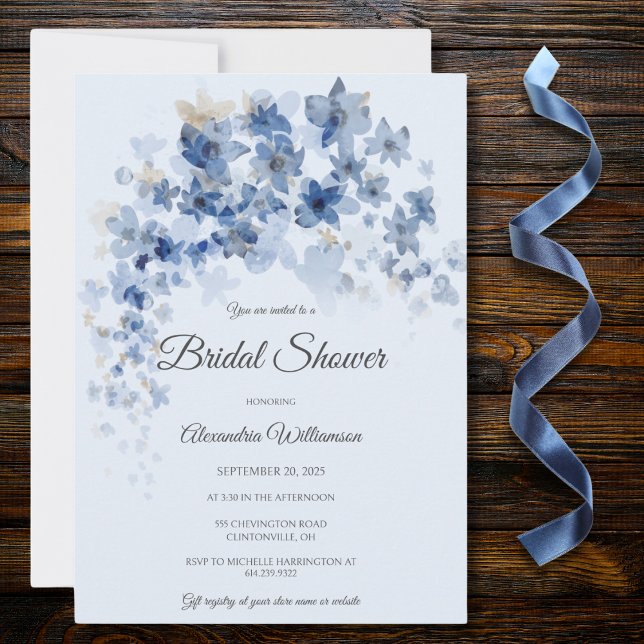 Convite Chuva de Flores Azuis em Aquarela Chá de Noiva (Criador carregado)