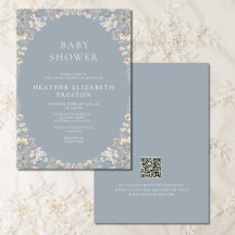 Chuva de Flores Azul Elegante com Código QR para C