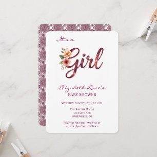 Convite Chuva de Flores Baby Shower Burgundy