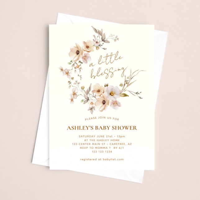 Convite Chuva de Flores Boho Bênçãos Baby Shower (Criador carregado)
