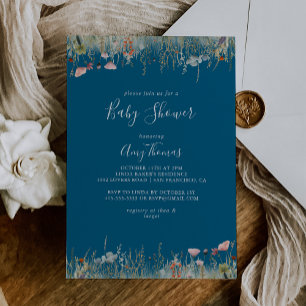 Convite Chuva de Flores Boho Feliz Naval para Bebê