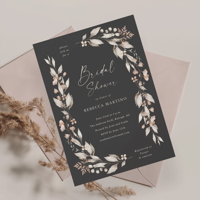 Convite Chuva de Flores Boho para Casamento Chá de Noiva (Boho wildflower floral elegant wedding bridal shower invitation.)