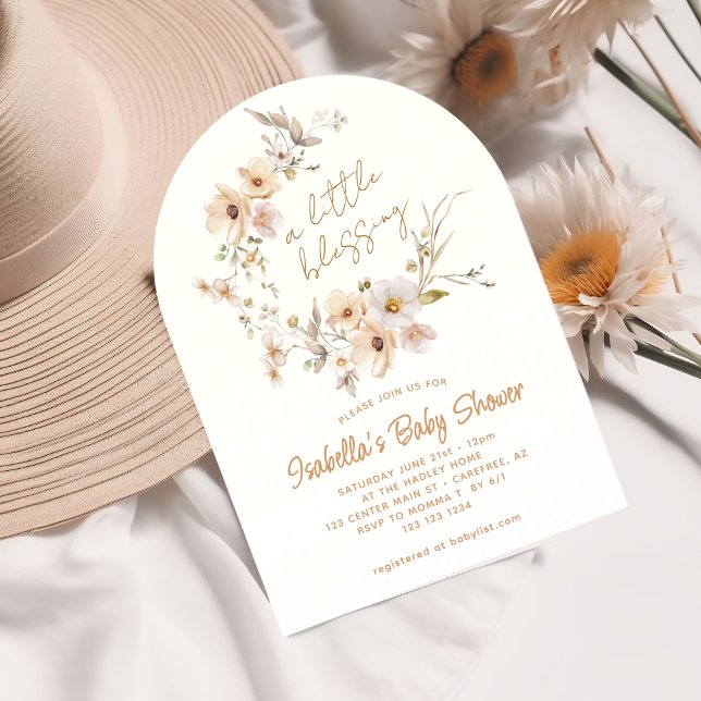 Convite Chuva de Flores Boho Pequena Bênção Baby Shower (Criador carregado)