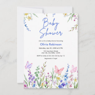 Convite Chuva de Flores Borboletas Flor Silvestre Baby Sho