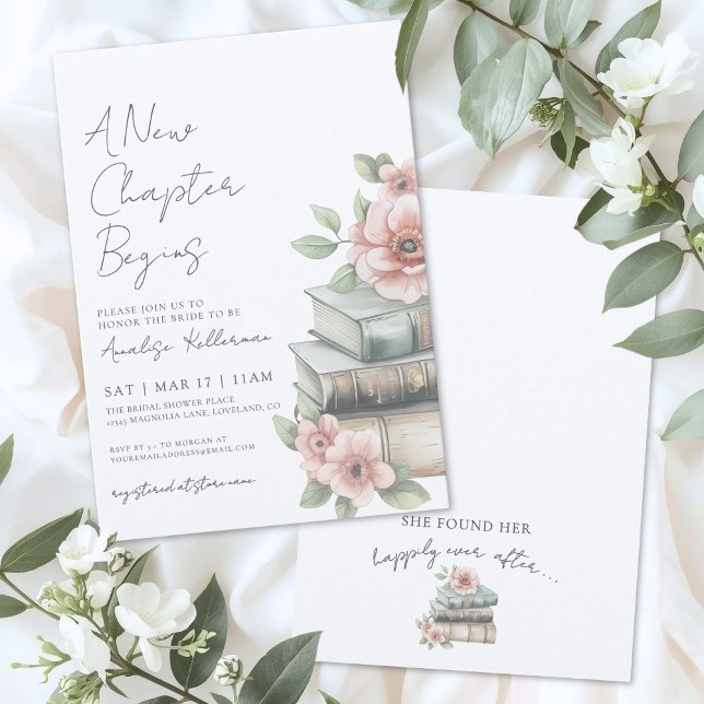 Convite Chuva de Flores Capítulo Novo noivado (Book New Chapter Floral Bridal Shower Invitation)