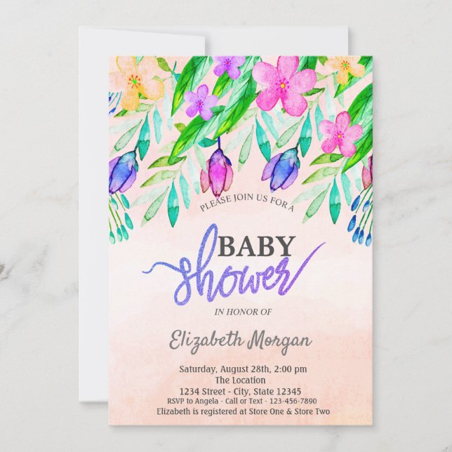 Convite Chuva de Flores Coloridas Baby Shower Primavera (Frente)