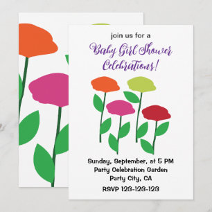 Convite Chuva de Flores Coloridas de Papoula Baby Shower
