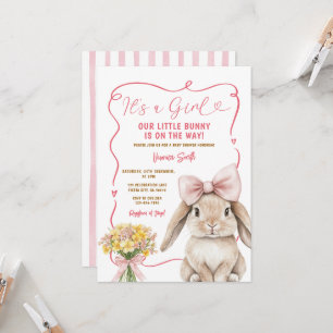 Convite Chuva de flores coquete de coelhinho fofo com laço