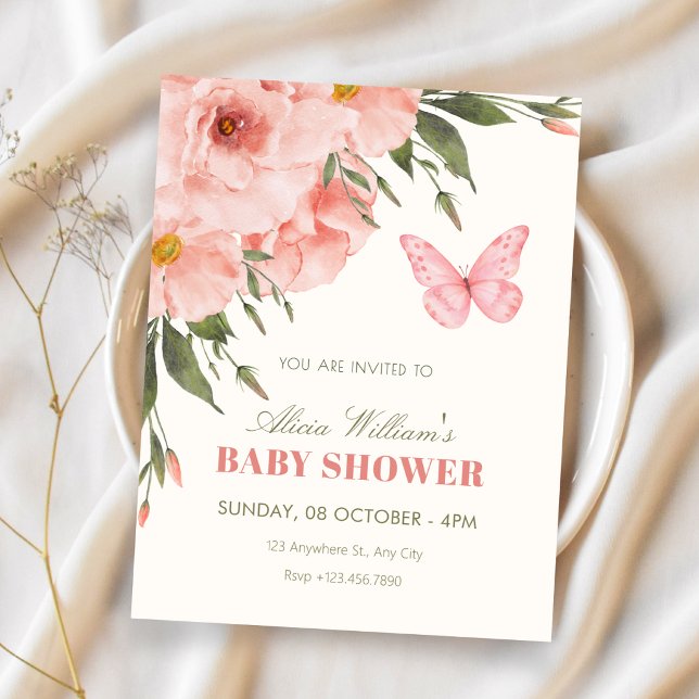 Convite Chuva de flores cor-de-rosa baby shower (Criador carregado)