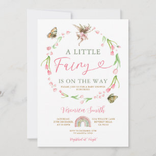 Convite Chuva de Flores Cor-de-Rosa Fada Baby Shower