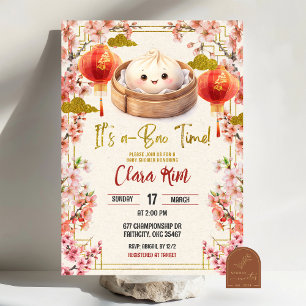 Convite Chuva de Flores de Ameixa Chinesa Bao Baby Shower