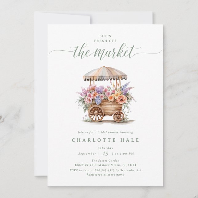 Convite Chuva de Flores de Casamento Recém-chegada ao Merc (Frente)