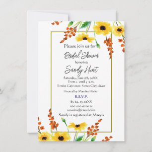 Convite Chuva de Flores de Girassol em Aquarela para Noiva