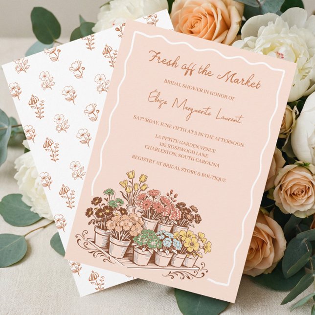 Convite Chuva de Flores de Jardim no Chá de Noiva Recém Ch (Fresh Off The Market Floral Cart Bridal Shower Invitation)