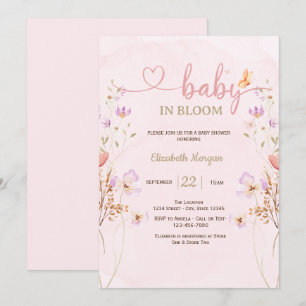 Convite Chuva de Flores de Lilás Borboletas Aquarela Chá d