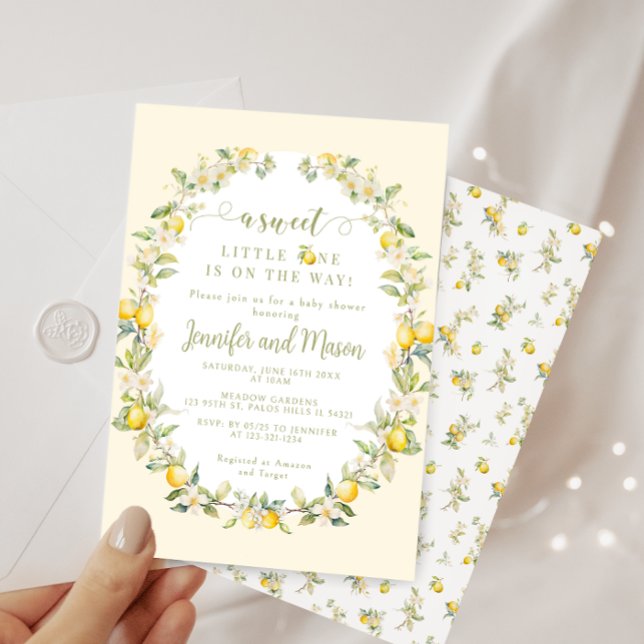 Convite Chuva de flores de limão doce amarelo para chá de  (Criador carregado)