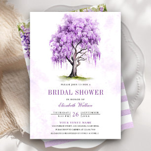 Convite Chuva de Flores de Wisteria Roxa para Chá de Noiva