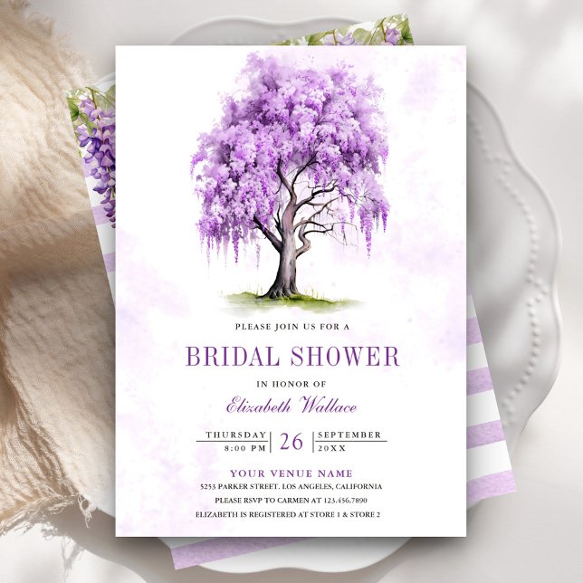 Convite Chuva de Flores de Wisteria Roxa para Chá de Noiva (Criador carregado)