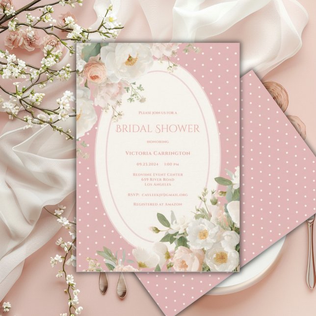 Convite Chuva de Flores Elegantes de Bolinhas Cor-de-Rosa  (Criador carregado)
